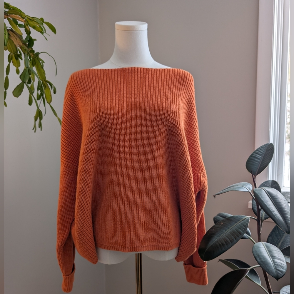 French Connection Off-the-Shoulder Orange Sweater Cotton